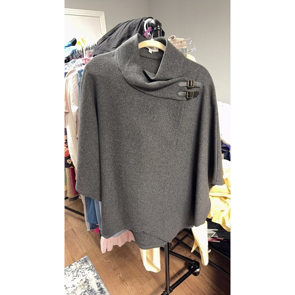 Ripe Gray Wool Blend Poncho with Buckle Detail